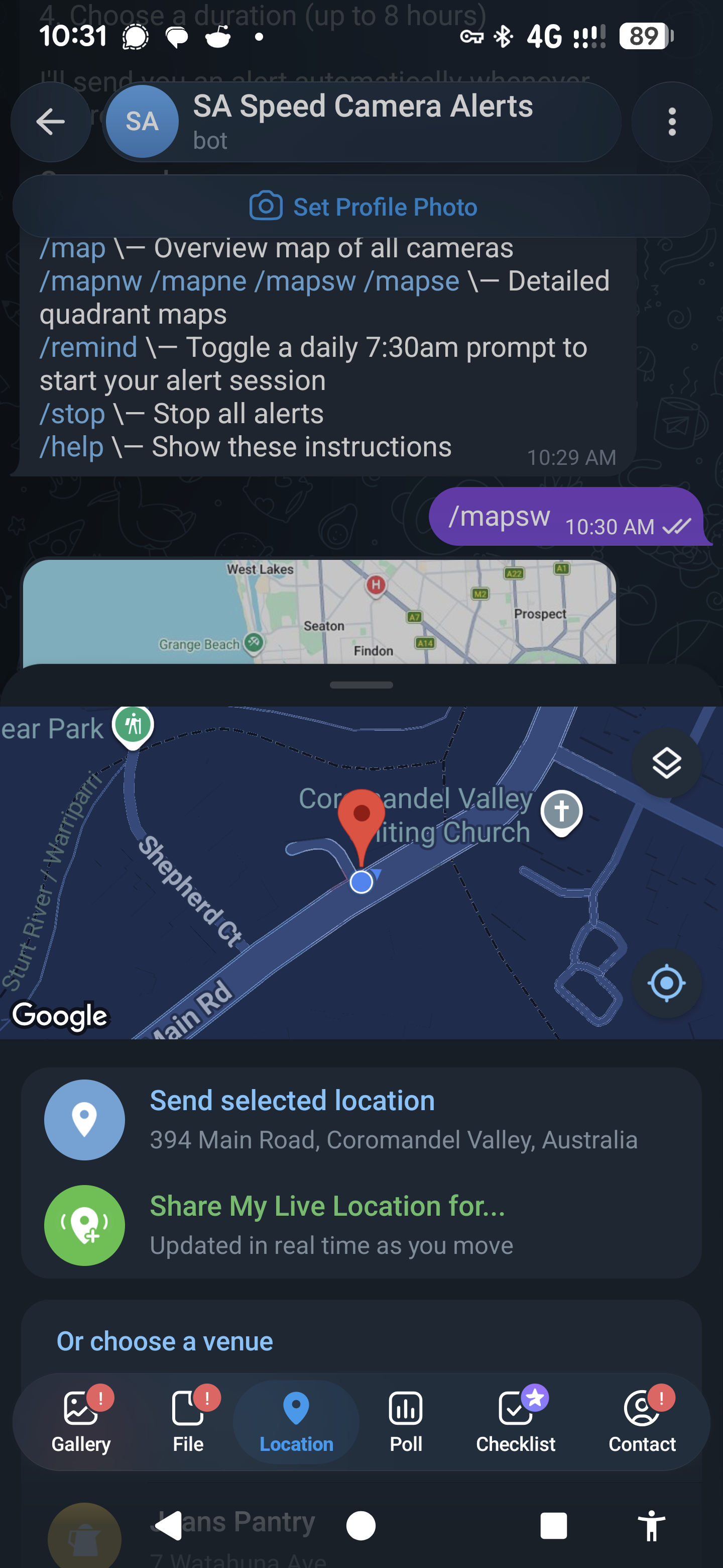 Telegram location sharing UI